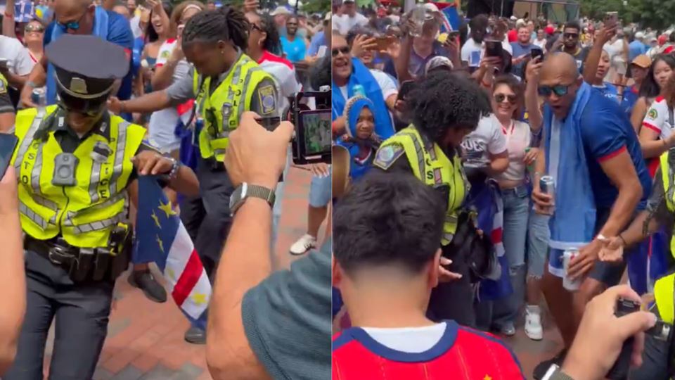 Polícias de Boston dançam com adeptos de Cabo Verde, após empate histórico com Espanha no Mundial 2026 Polícias de Boston dançam com adeptos de Cabo Verde, após empate histórico com Espanha no Mundial 2026